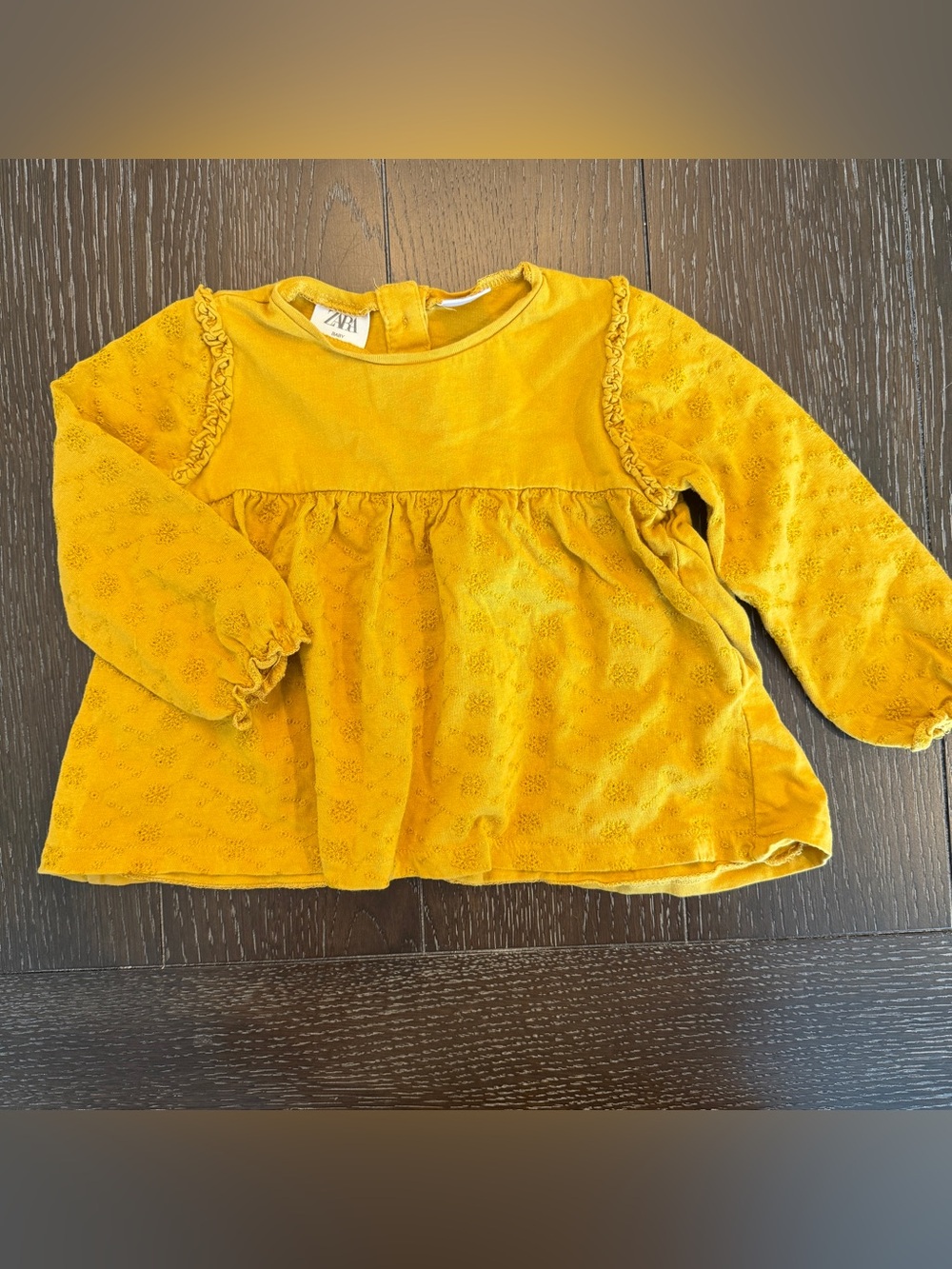 Zara Baby 18-24M Girls Mustard Yellow Eyelet Ruffle Trim Long Sleeve Top
